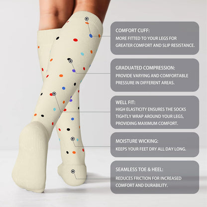 Cotton Compression Socks for Women&Men 20-30mmHg Knee High Cute Support Sock for Nurses Pregnancy Travel