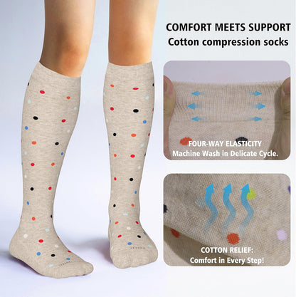 Cotton Compression Socks for Women&Men 20-30mmHg Knee High Cute Support Sock for Nurses Pregnancy Travel