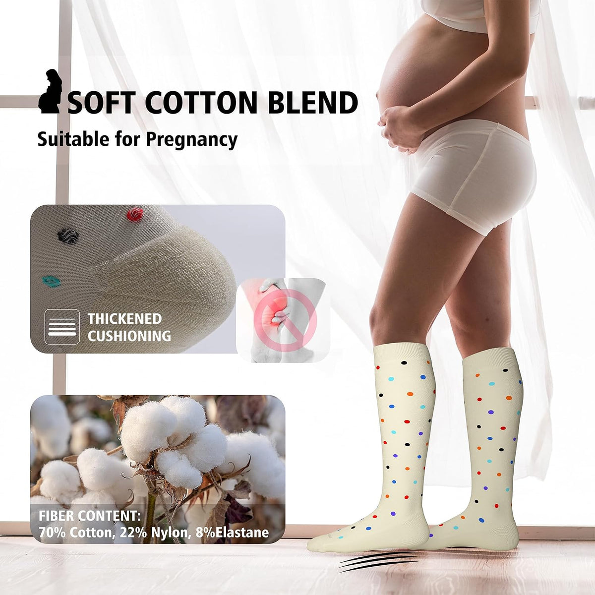 Cotton Compression Socks for Women&Men 20-30mmHg Knee High Cute Support Sock for Nurses Pregnancy Travel