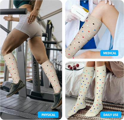 Cotton Compression Socks for Women&Men 20-30mmHg Knee High Cute Support Sock for Nurses Pregnancy Travel