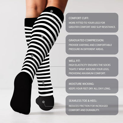 Cotton Compression Socks for Women&Men 20-30mmHg Knee High Cute Support Sock for Nurses Pregnancy Travel