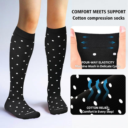 Cotton Compression Socks for Women&Men 20-30mmHg Knee High Cute Support Sock for Nurses Pregnancy Travel