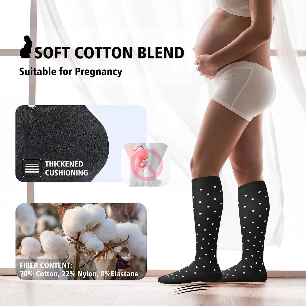 Cotton Compression Socks for Women&Men 20-30mmHg Knee High Cute Support Sock for Nurses Pregnancy Travel