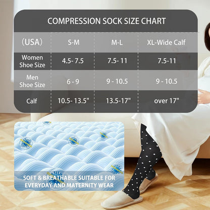 Cotton Compression Socks for Women&Men 20-30mmHg Knee High Cute Support Sock for Nurses Pregnancy Travel