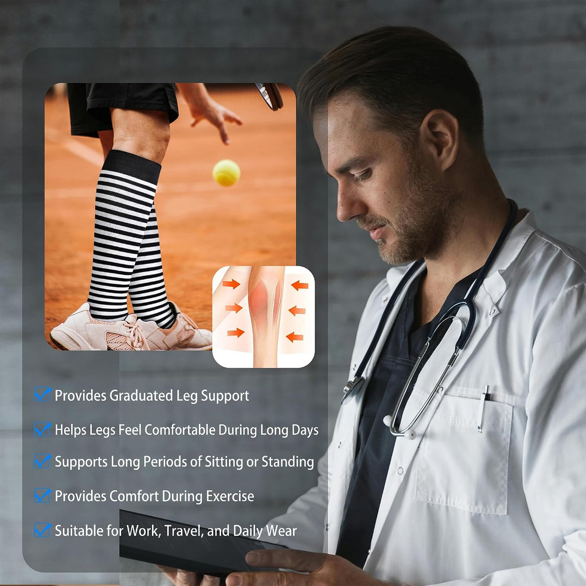 Cotton Compression Socks for Women&Men 20-30mmHg Knee High Cute Support Sock for Nurses Pregnancy Travel