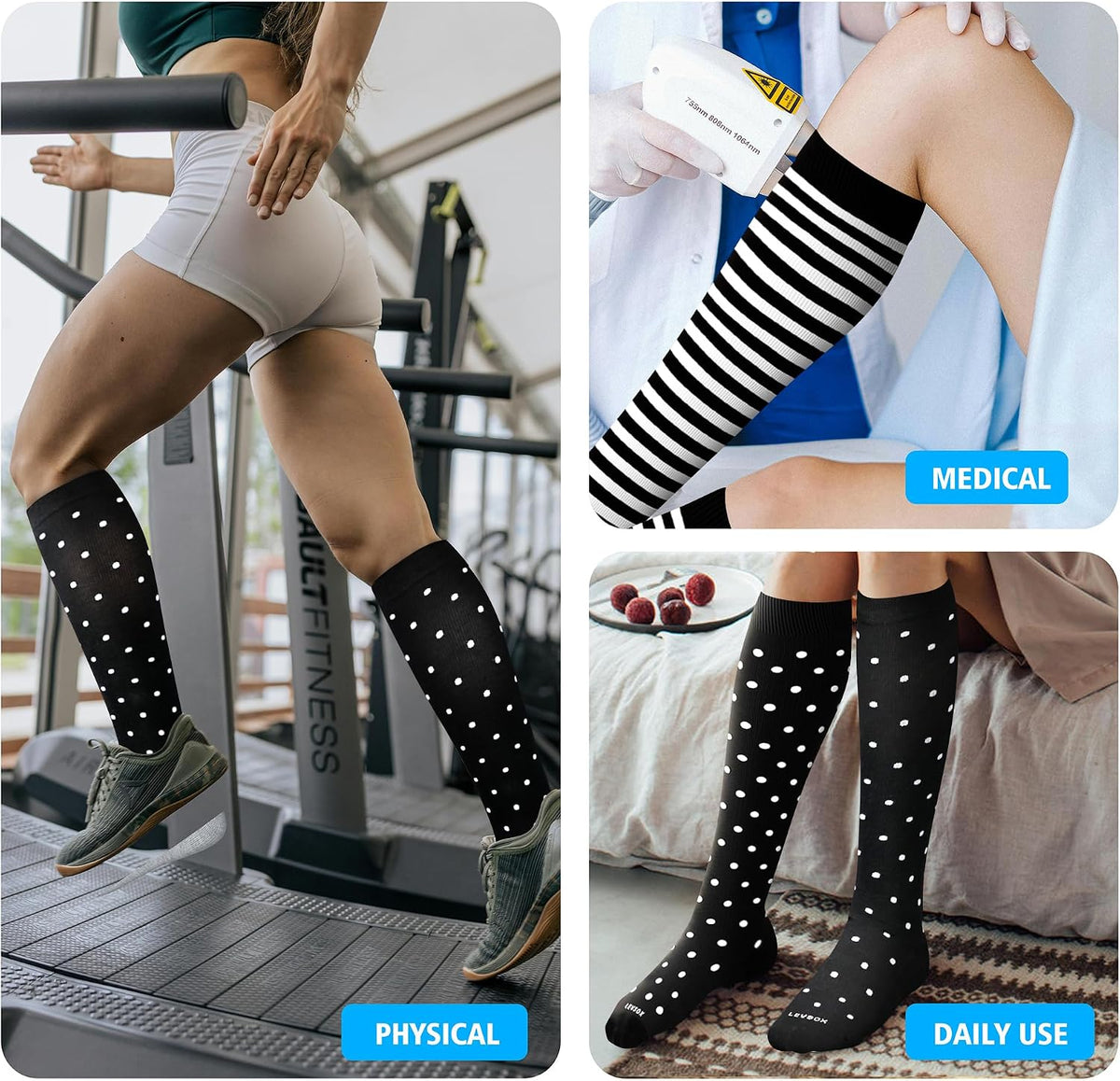 Cotton Compression Socks for Women&Men 20-30mmHg Knee High Cute Support Sock for Nurses Pregnancy Travel