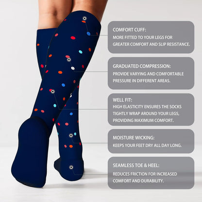 Cotton Compression Socks for Women&Men 20-30mmHg Knee High Cute Support Sock for Nurses Pregnancy Travel