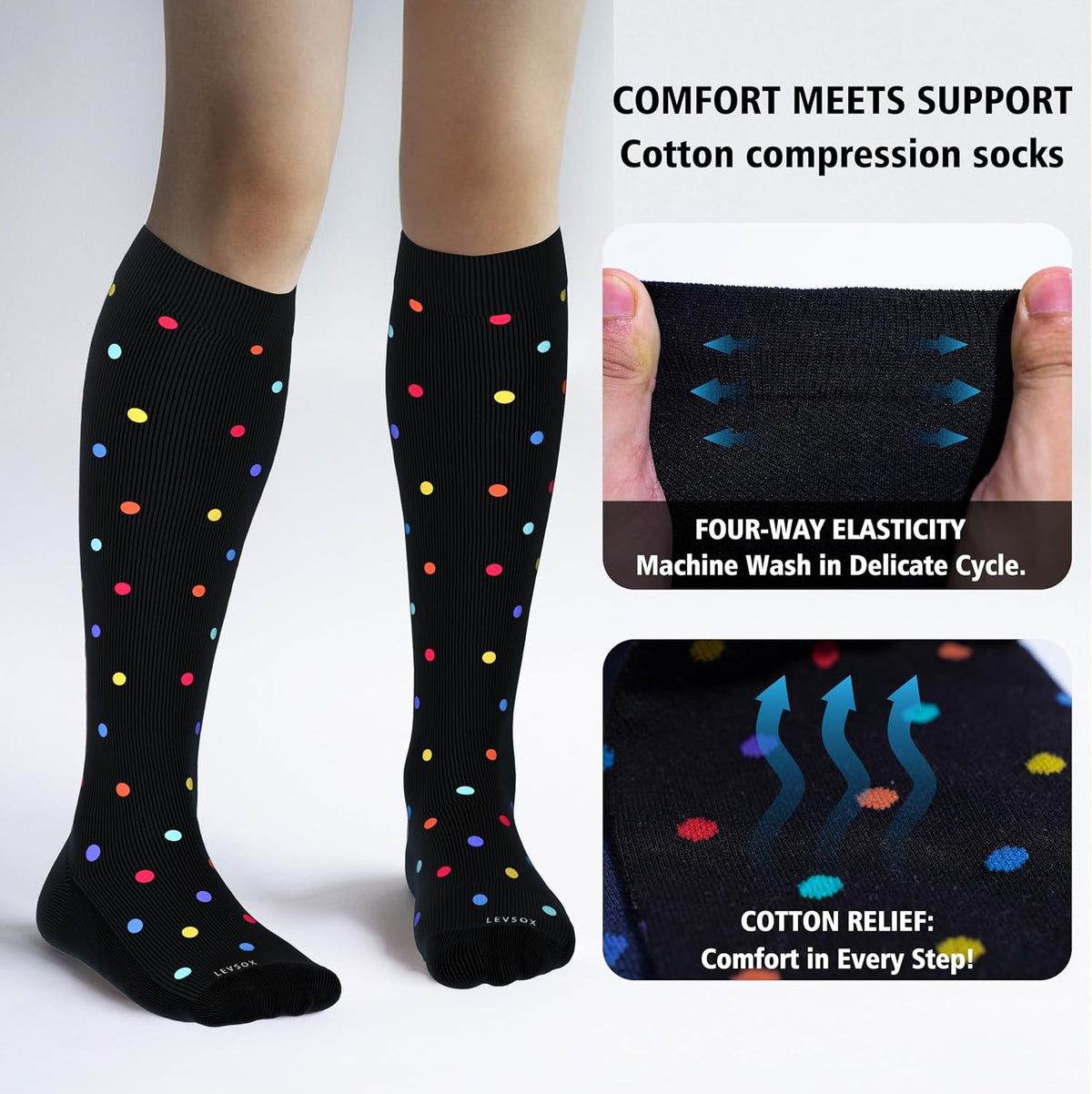 Cotton Compression Socks for Women&Men 20-30mmHg Knee High Cute Support Sock for Nurses Pregnancy Travel