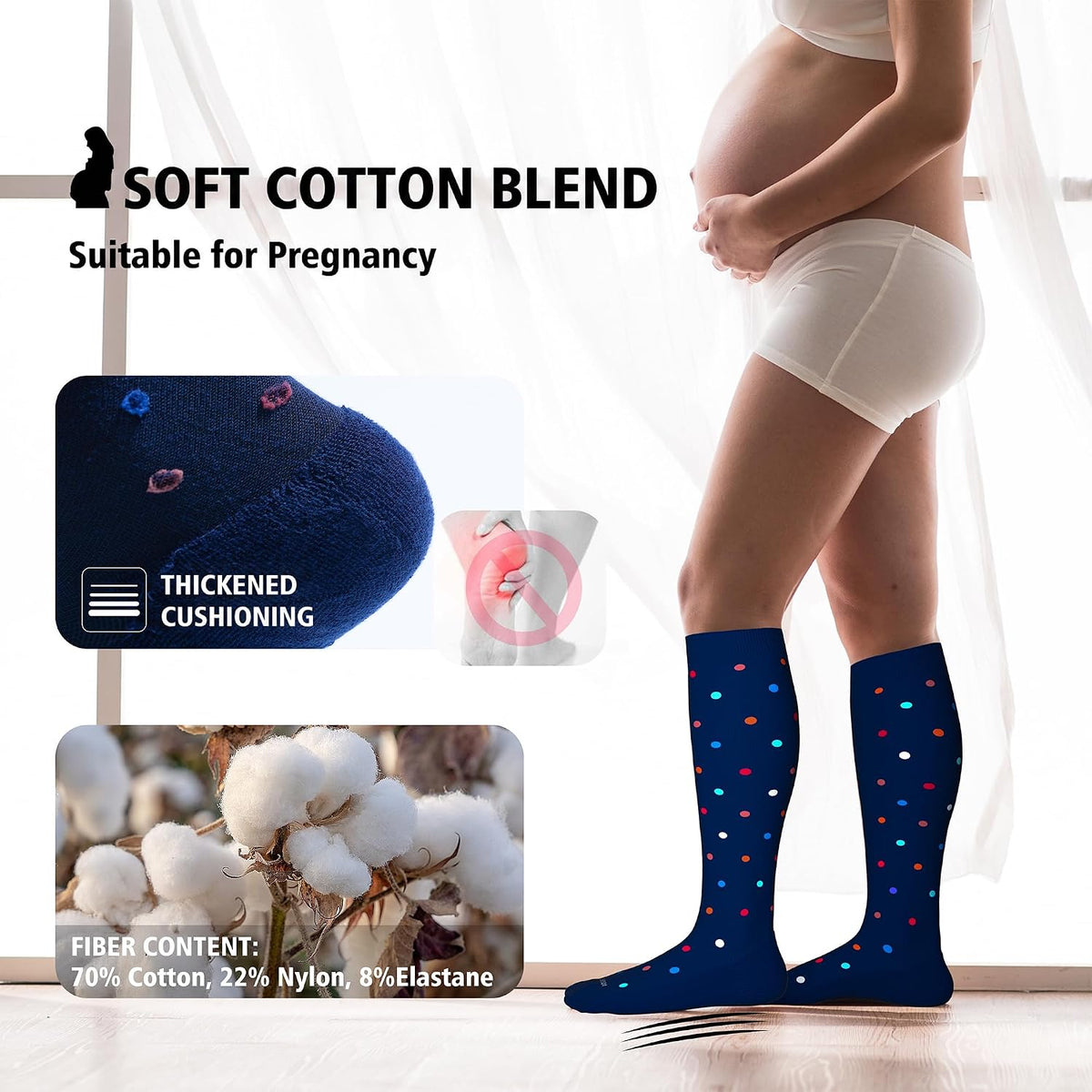 Cotton Compression Socks for Women&Men 20-30mmHg Knee High Cute Support Sock for Nurses Pregnancy Travel