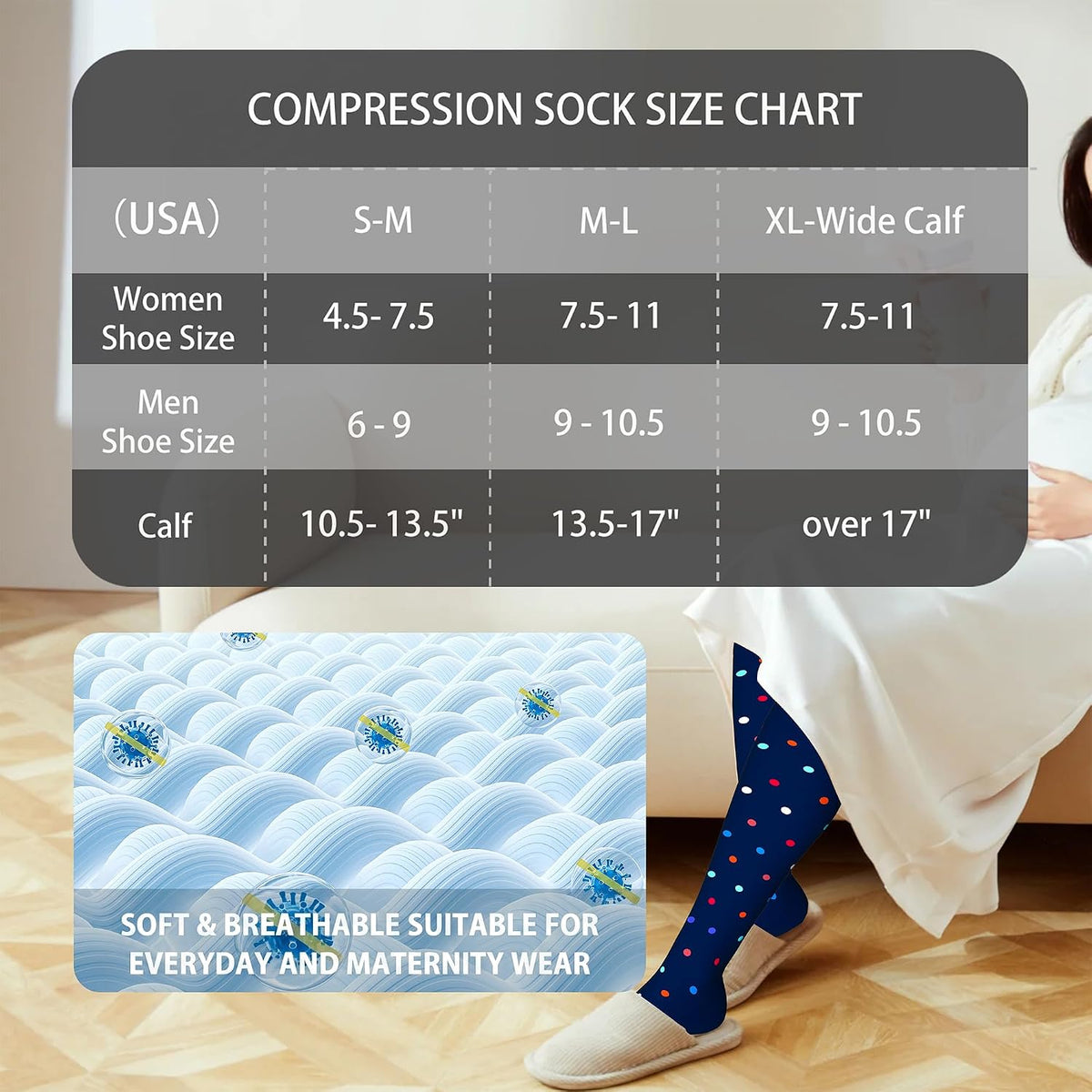 Cotton Compression Socks for Women&Men 20-30mmHg Knee High Cute Support Sock for Nurses Pregnancy Travel