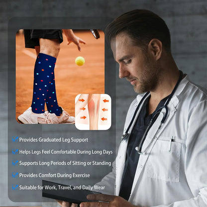 Cotton Compression Socks for Women&Men 20-30mmHg Knee High Cute Support Sock for Nurses Pregnancy Travel