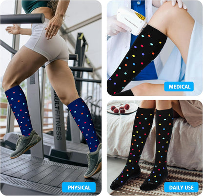 Cotton Compression Socks for Women&Men 20-30mmHg Knee High Cute Support Sock for Nurses Pregnancy Travel