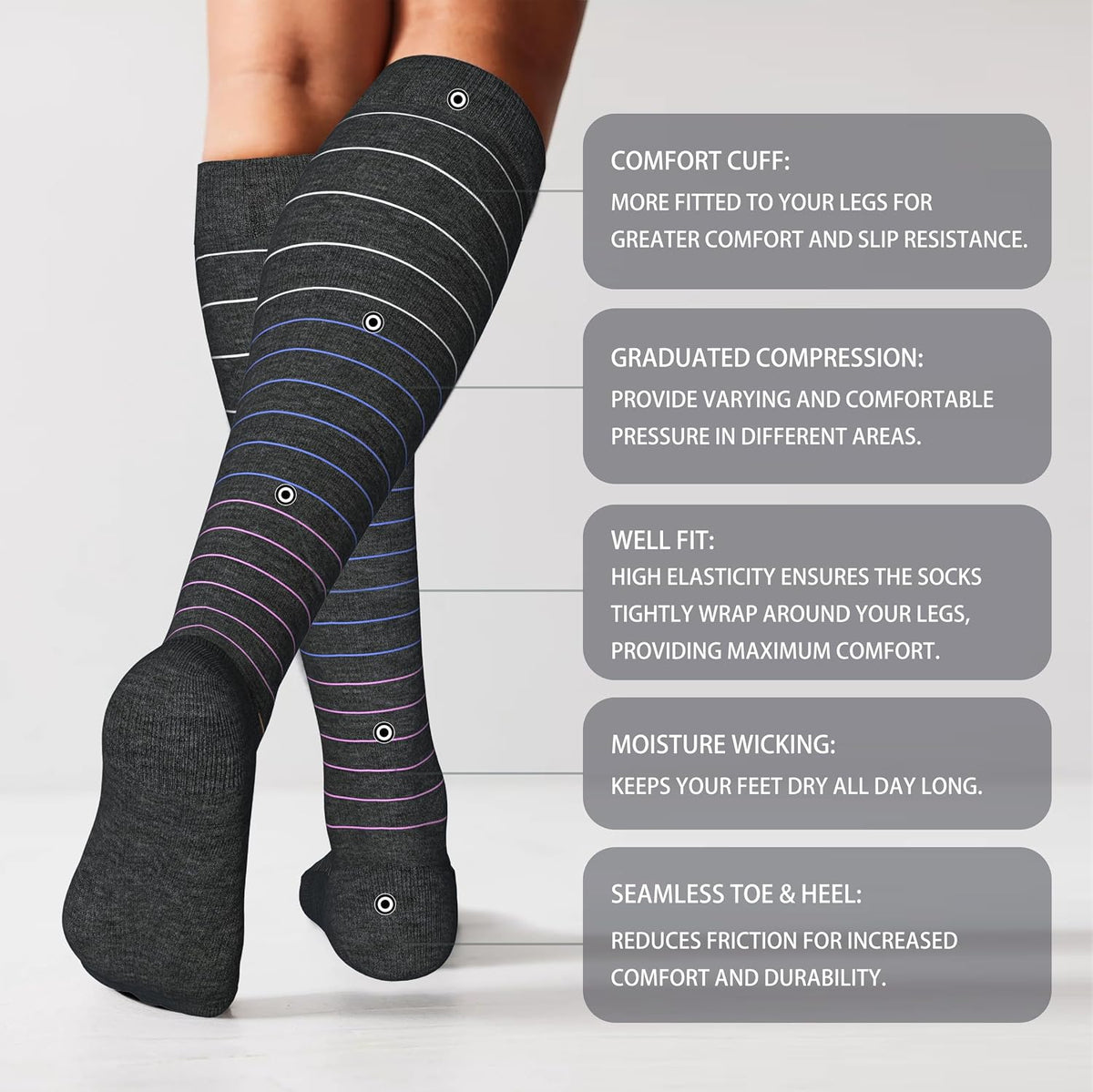 Cotton Compression Socks for Women&Men 20-30mmHg Knee High Cute Support Sock for Nurses Pregnancy Travel