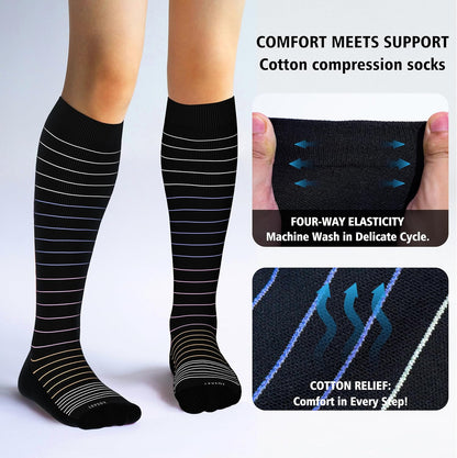 Cotton Compression Socks for Women&Men 20-30mmHg Knee High Cute Support Sock for Nurses Pregnancy Travel