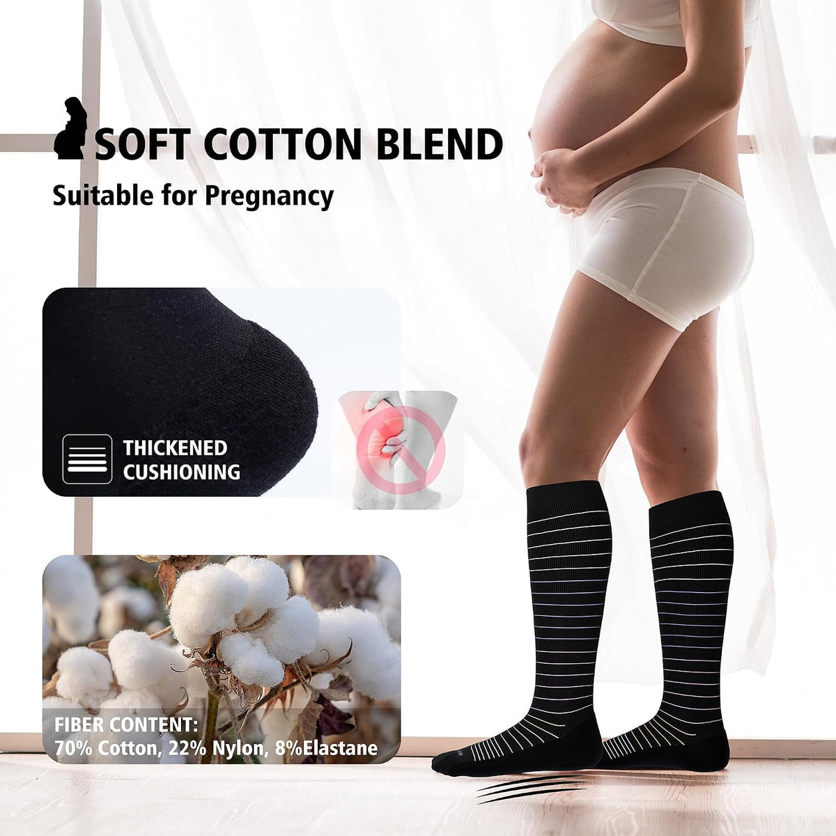 Cotton Compression Socks for Women&Men 20-30mmHg Knee High Cute Support Sock for Nurses Pregnancy Travel