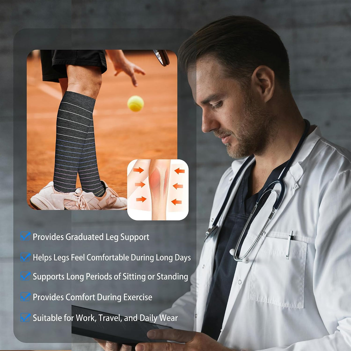 Cotton Compression Socks for Women&Men 20-30mmHg Knee High Cute Support Sock for Nurses Pregnancy Travel