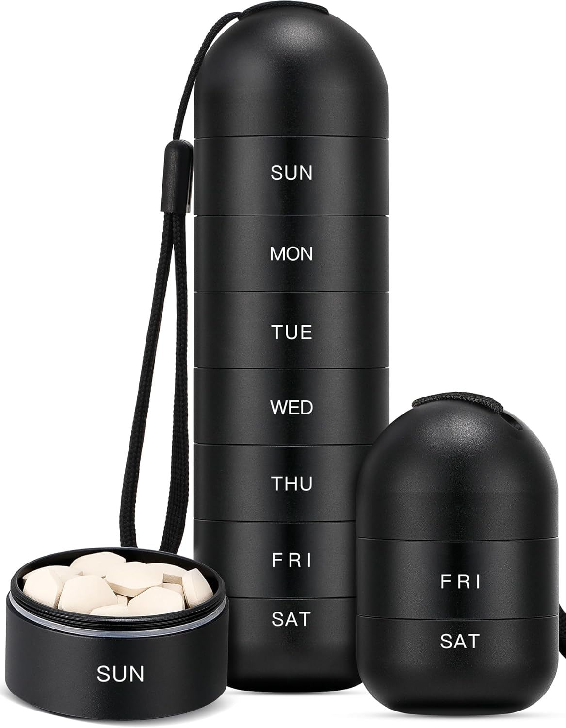 [2 Pack] Metal Travel Pill Organizer, Portable Waterproof Weekly Pill Box, Large Aluminum Alloy Pill Case Container, BPA Free 7 Day Daily Medicine Organizer Holder for Vitamin, Supplement