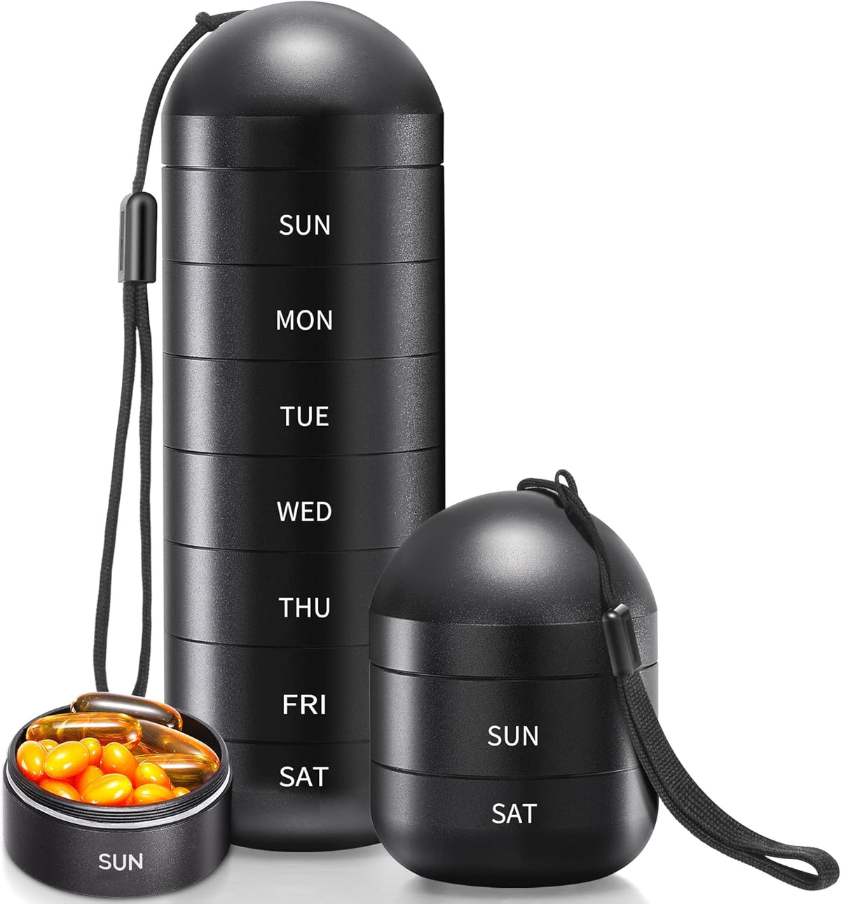 [2 Pack] Metal Travel Pill Organizer, Portable Waterproof Weekly Pill Box, Large Aluminum Alloy Pill Case Container, BPA Free 7 Day Daily Medicine Organizer Holder for Vitamin, Supplement