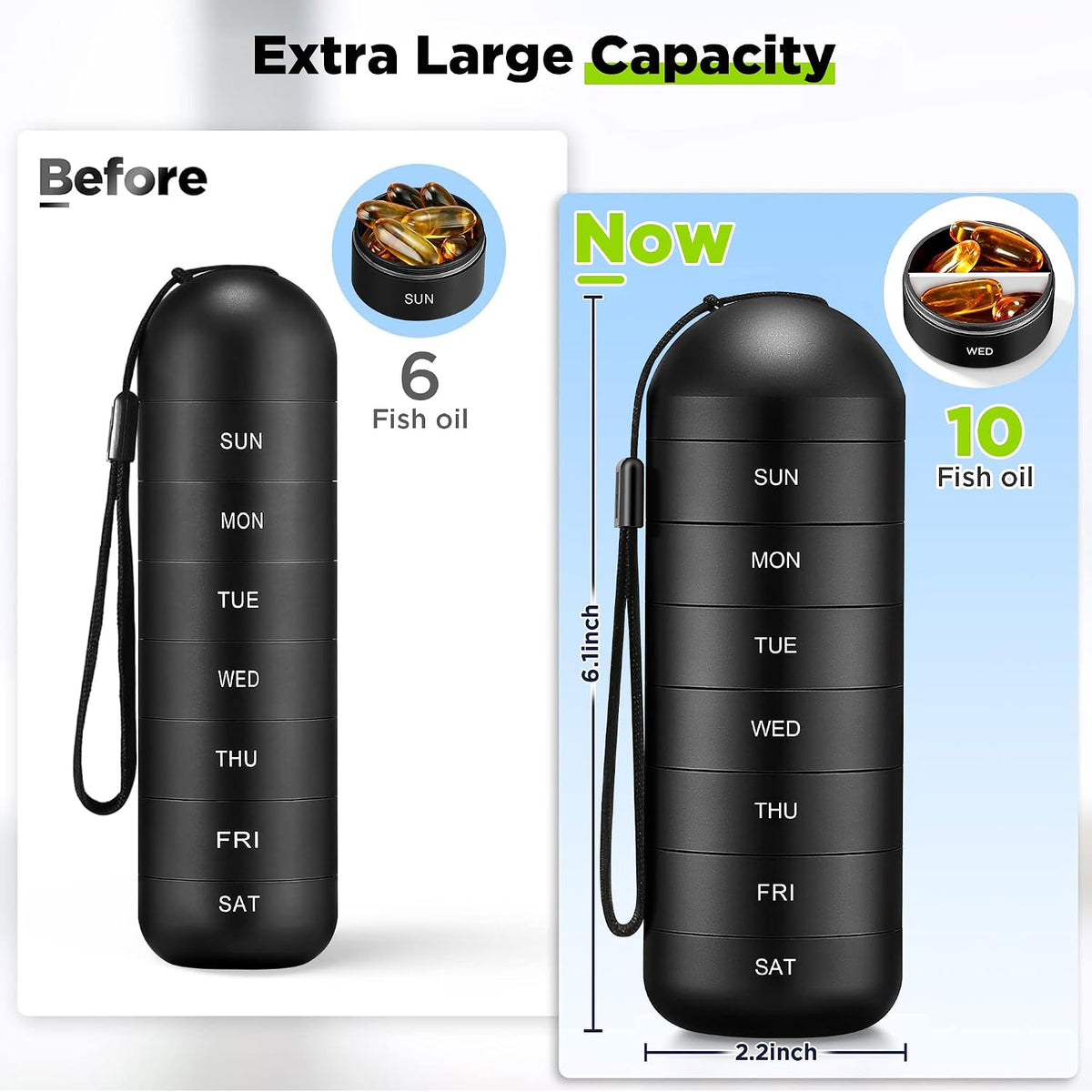[2 Pack] Metal Travel Pill Organizer, Portable Waterproof Weekly Pill Box, Large Aluminum Alloy Pill Case Container, BPA Free 7 Day Daily Medicine Organizer Holder for Vitamin, Supplement