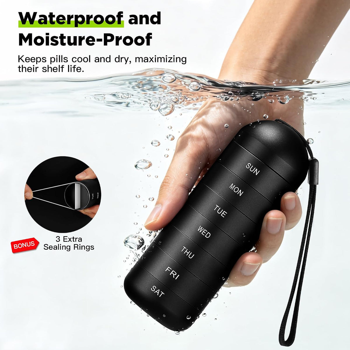 [2 Pack] Metal Travel Pill Organizer, Portable Waterproof Weekly Pill Box, Large Aluminum Alloy Pill Case Container, BPA Free 7 Day Daily Medicine Organizer Holder for Vitamin, Supplement