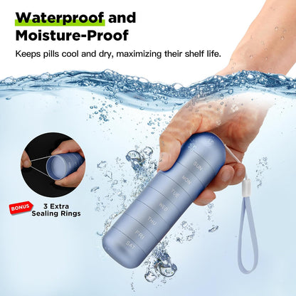 [2 Pack] Metal Travel Pill Organizer, Portable Waterproof Weekly Pill Box, Large Aluminum Alloy Pill Case Container, BPA Free 7 Day Daily Medicine Organizer Holder for Vitamin, Supplement