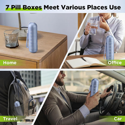 [2 Pack] Metal Travel Pill Organizer, Portable Waterproof Weekly Pill Box, Large Aluminum Alloy Pill Case Container, BPA Free 7 Day Daily Medicine Organizer Holder for Vitamin, Supplement