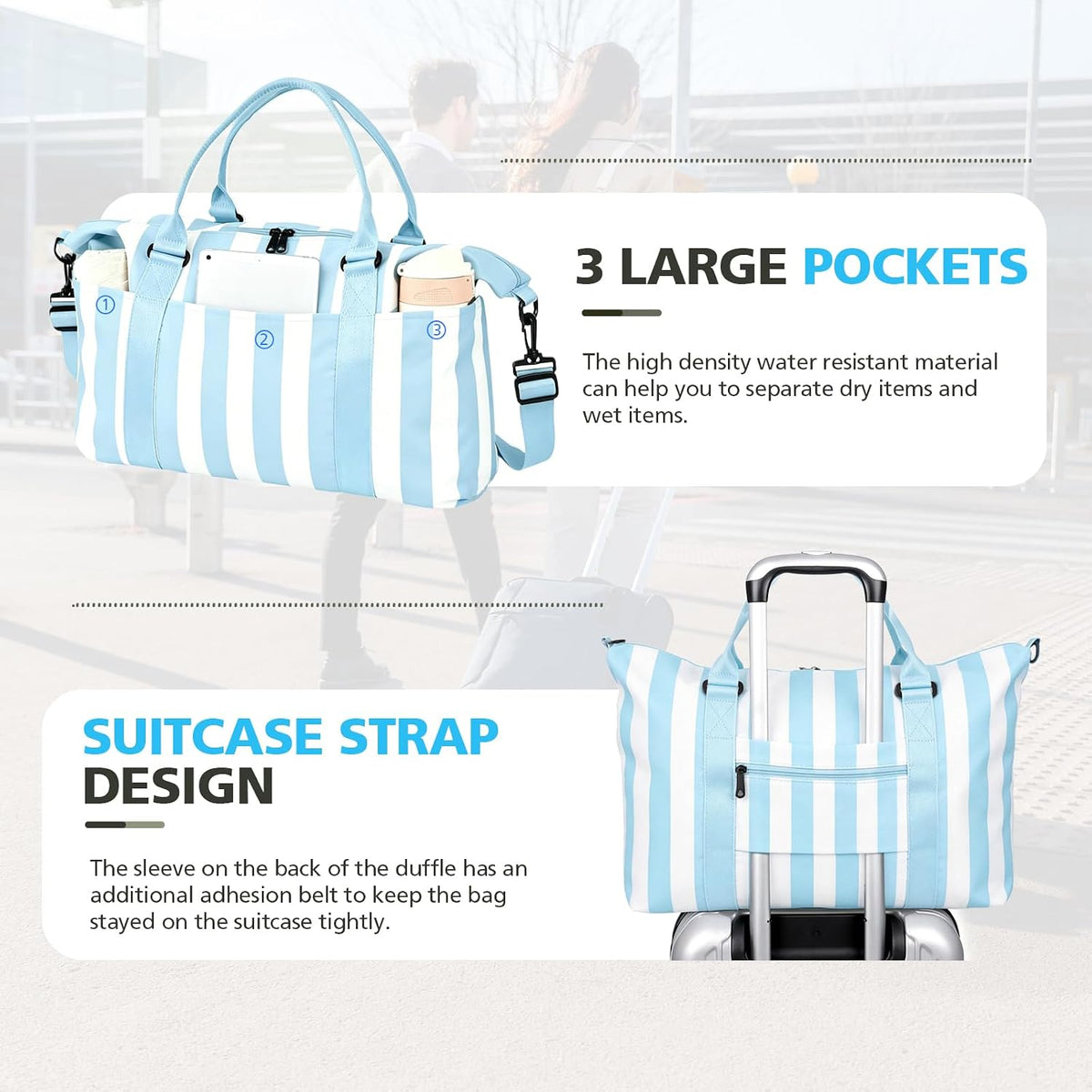 Travel Duffle Bag, Waterproof Weekender Bag Carry On Tote Bags for Women, Travel Essentials Sport Gym Bag for Men, Hospital Bag for Labor and Delivery, Overnight Bag Luggage Bag with Trolley Sleeve