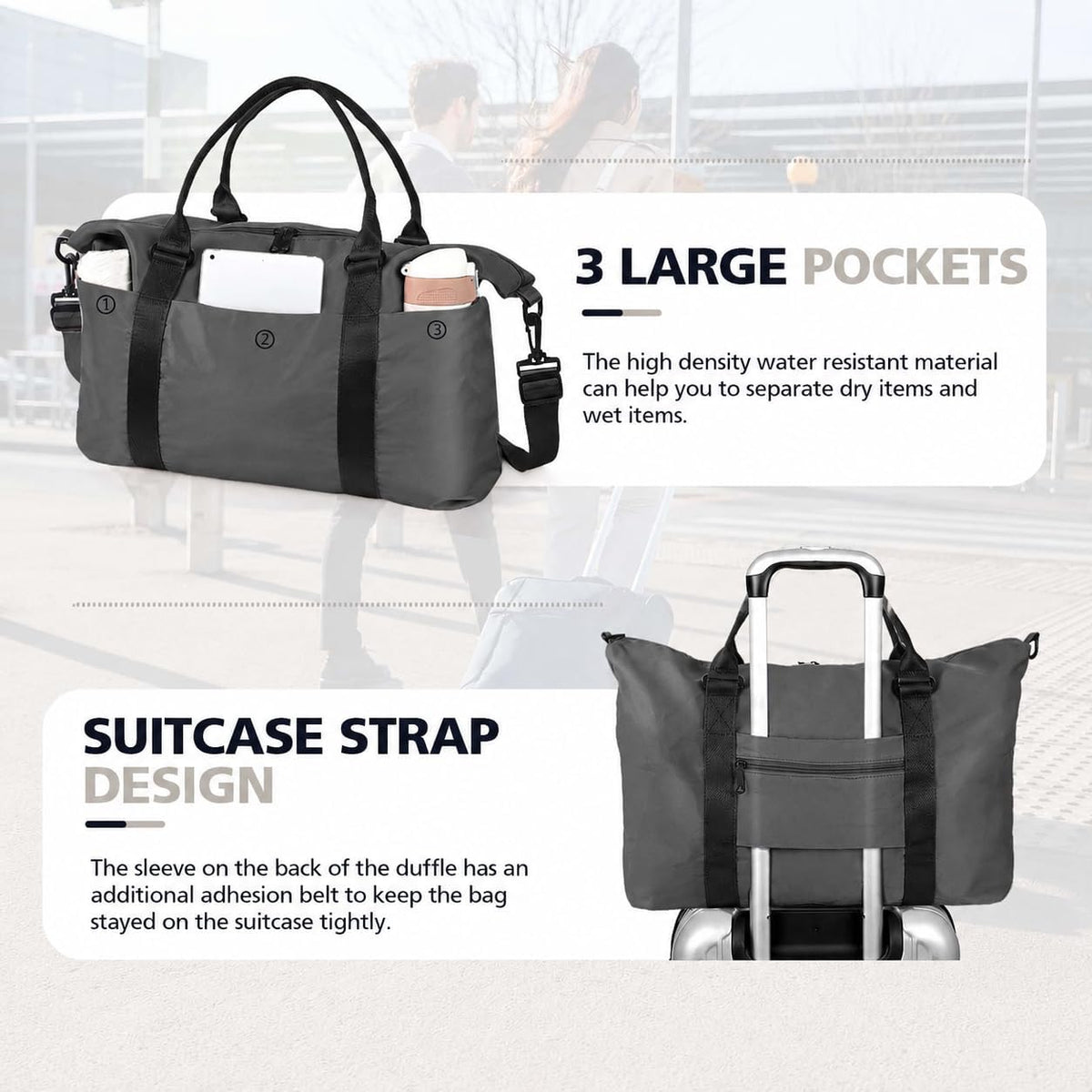 Travel Duffle Bag, Waterproof Weekender Bag Carry On Tote Bags for Women, Travel Essentials Sport Gym Bag for Men, Hospital Bag for Labor and Delivery, Overnight Bag Luggage Bag with Trolley Sleeve