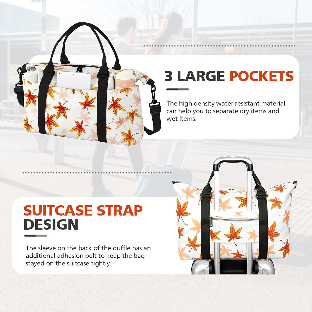Travel Duffle Bag, Waterproof Weekender Bag Carry On Tote Bags for Women, Travel Essentials Sport Gym Bag for Men, Hospital Bag for Labor and Delivery, Overnight Bag Luggage Bag with Trolley Sleeve