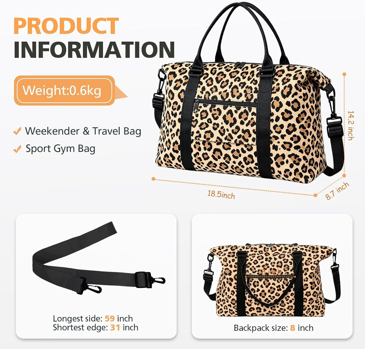Travel Duffle Bag, Waterproof Weekender Bag Carry On Tote Bags for Women, Travel Essentials Sport Gym Bag for Men, Hospital Bag for Labor and Delivery, Overnight Bag Luggage Bag with Trolley Sleeve