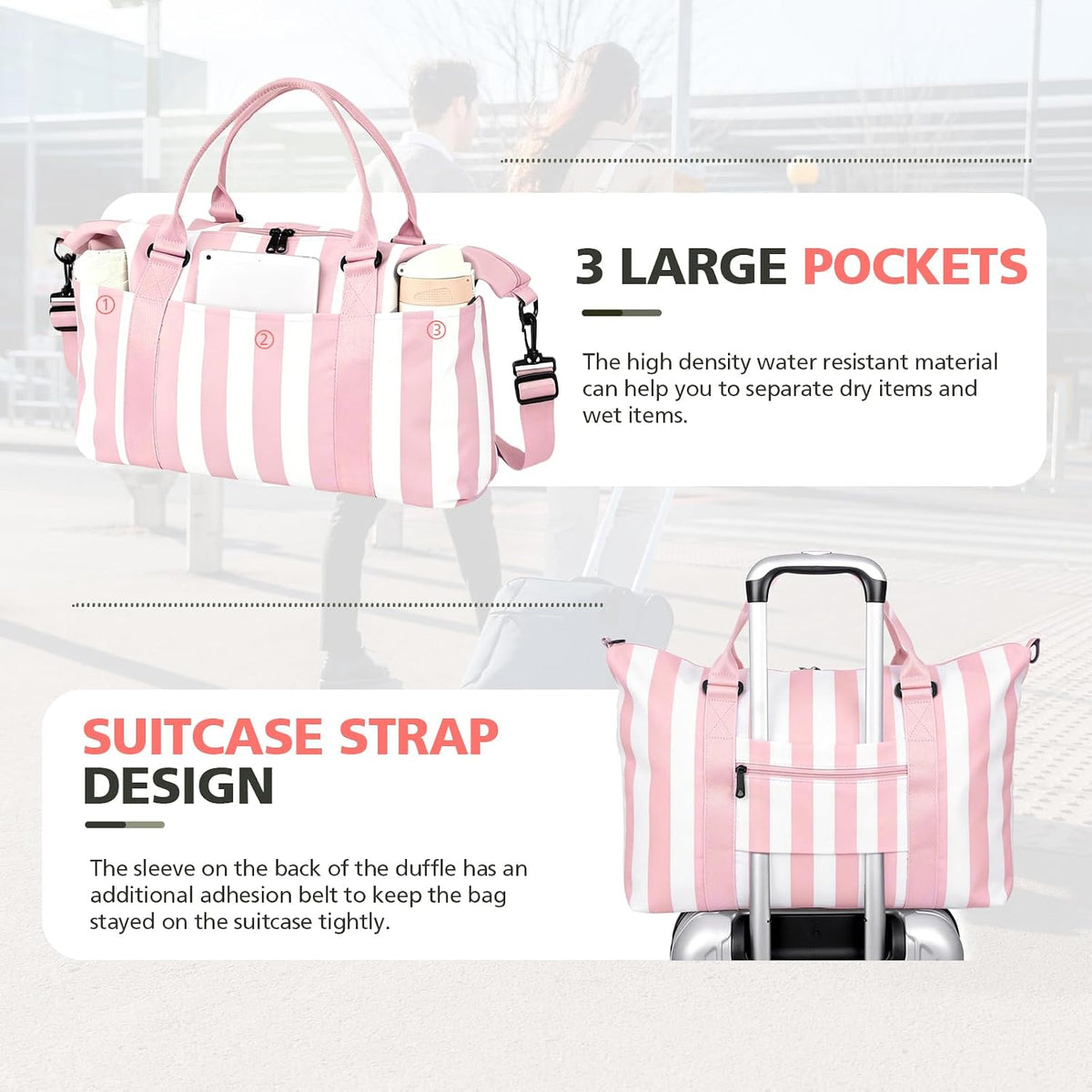 Travel Duffle Bag, Waterproof Weekender Bag Carry On Tote Bags for Women, Travel Essentials Sport Gym Bag for Men, Hospital Bag for Labor and Delivery, Overnight Bag Luggage Bag with Trolley Sleeve