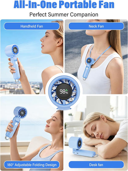 AI Handheld Fan Turbo, 100-Speed Portable Fan Rechargeable, Mini Fan with 12800 RPM Strong Airflow, Foldable 4-in-1 Personal Fan for Travel, Camping, Beach & Office, USB-C & Lightweight & Quiet