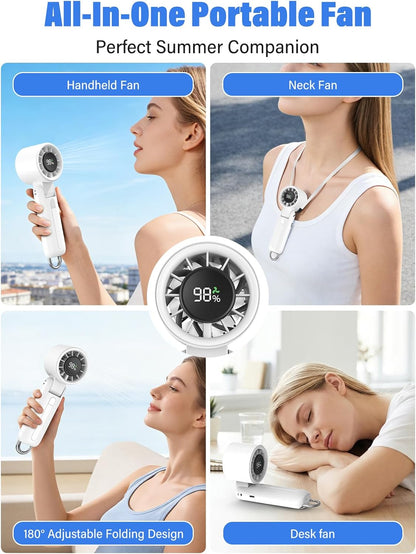 AI Handheld Fan Turbo, 100-Speed Portable Fan Rechargeable, Mini Fan with 12800 RPM Strong Airflow, Foldable 4-in-1 Personal Fan for Travel, Camping, Beach & Office, USB-C & Lightweight & Quiet