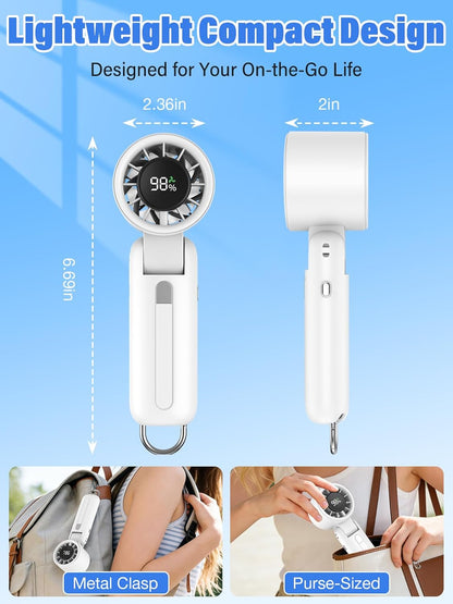 AI Handheld Fan Turbo, 100-Speed Portable Fan Rechargeable, Mini Fan with 12800 RPM Strong Airflow, Foldable 4-in-1 Personal Fan for Travel, Camping, Beach & Office, USB-C & Lightweight & Quiet