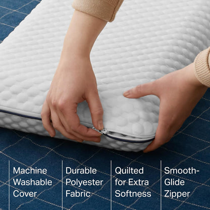 Cooling Gel Memory Foam Camping Pillow – Travel Size, Ventilated Cooling Pillow for Side & Back Sleepers, Neck Support, Compact with Carry Bag, Washable Cover
