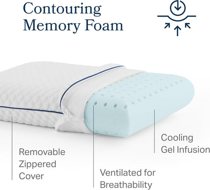 Cooling Gel Memory Foam Camping Pillow – Travel Size, Ventilated Cooling Pillow for Side & Back Sleepers, Neck Support, Compact with Carry Bag, Washable Cover