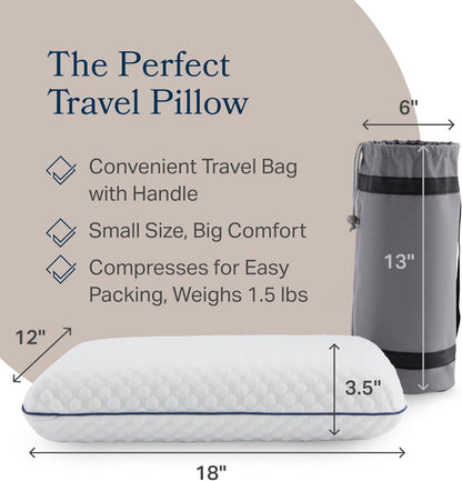 Cooling Gel Memory Foam Camping Pillow – Travel Size, Ventilated Cooling Pillow for Side & Back Sleepers, Neck Support, Compact with Carry Bag, Washable Cover