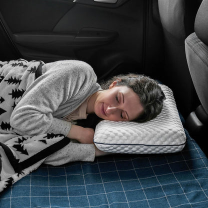 Cooling Gel Memory Foam Camping Pillow – Travel Size, Ventilated Cooling Pillow for Side & Back Sleepers, Neck Support, Compact with Carry Bag, Washable Cover