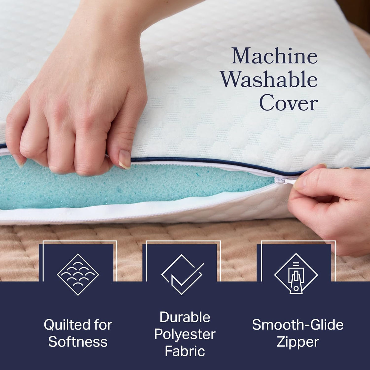 Cooling Gel Memory Foam Camping Pillow – Travel Size, Ventilated Cooling Pillow for Side & Back Sleepers, Neck Support, Compact with Carry Bag, Washable Cover