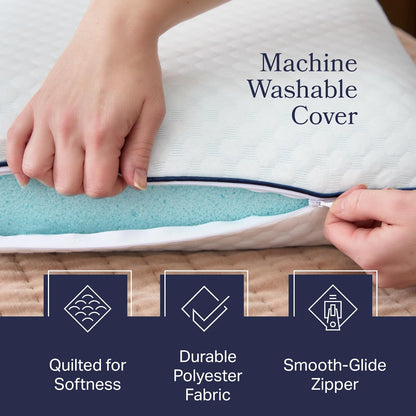 Cooling Gel Memory Foam Camping Pillow – Travel Size, Ventilated Cooling Pillow for Side & Back Sleepers, Neck Support, Compact with Carry Bag, Washable Cover