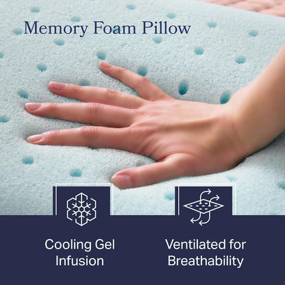 Cooling Gel Memory Foam Camping Pillow – Travel Size, Ventilated Cooling Pillow for Side & Back Sleepers, Neck Support, Compact with Carry Bag, Washable Cover