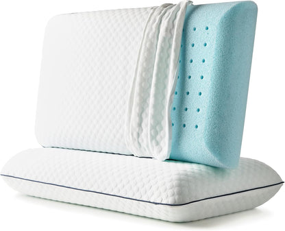 Cooling Gel Memory Foam Camping Pillow – Travel Size, Ventilated Cooling Pillow for Side & Back Sleepers, Neck Support, Compact with Carry Bag, Washable Cover