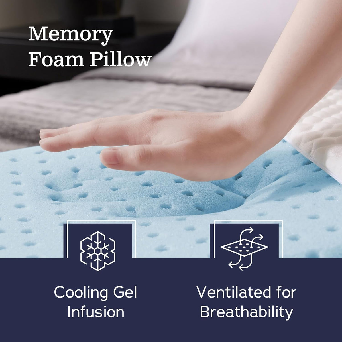 Cooling Gel Memory Foam Camping Pillow – Travel Size, Ventilated Cooling Pillow for Side & Back Sleepers, Neck Support, Compact with Carry Bag, Washable Cover