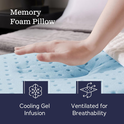 Cooling Gel Memory Foam Camping Pillow – Travel Size, Ventilated Cooling Pillow for Side & Back Sleepers, Neck Support, Compact with Carry Bag, Washable Cover