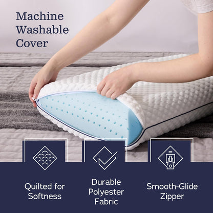 Cooling Gel Memory Foam Camping Pillow – Travel Size, Ventilated Cooling Pillow for Side & Back Sleepers, Neck Support, Compact with Carry Bag, Washable Cover