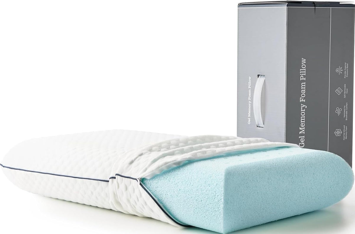 Cooling Gel Memory Foam Camping Pillow – Travel Size, Ventilated Cooling Pillow for Side & Back Sleepers, Neck Support, Compact with Carry Bag, Washable Cover