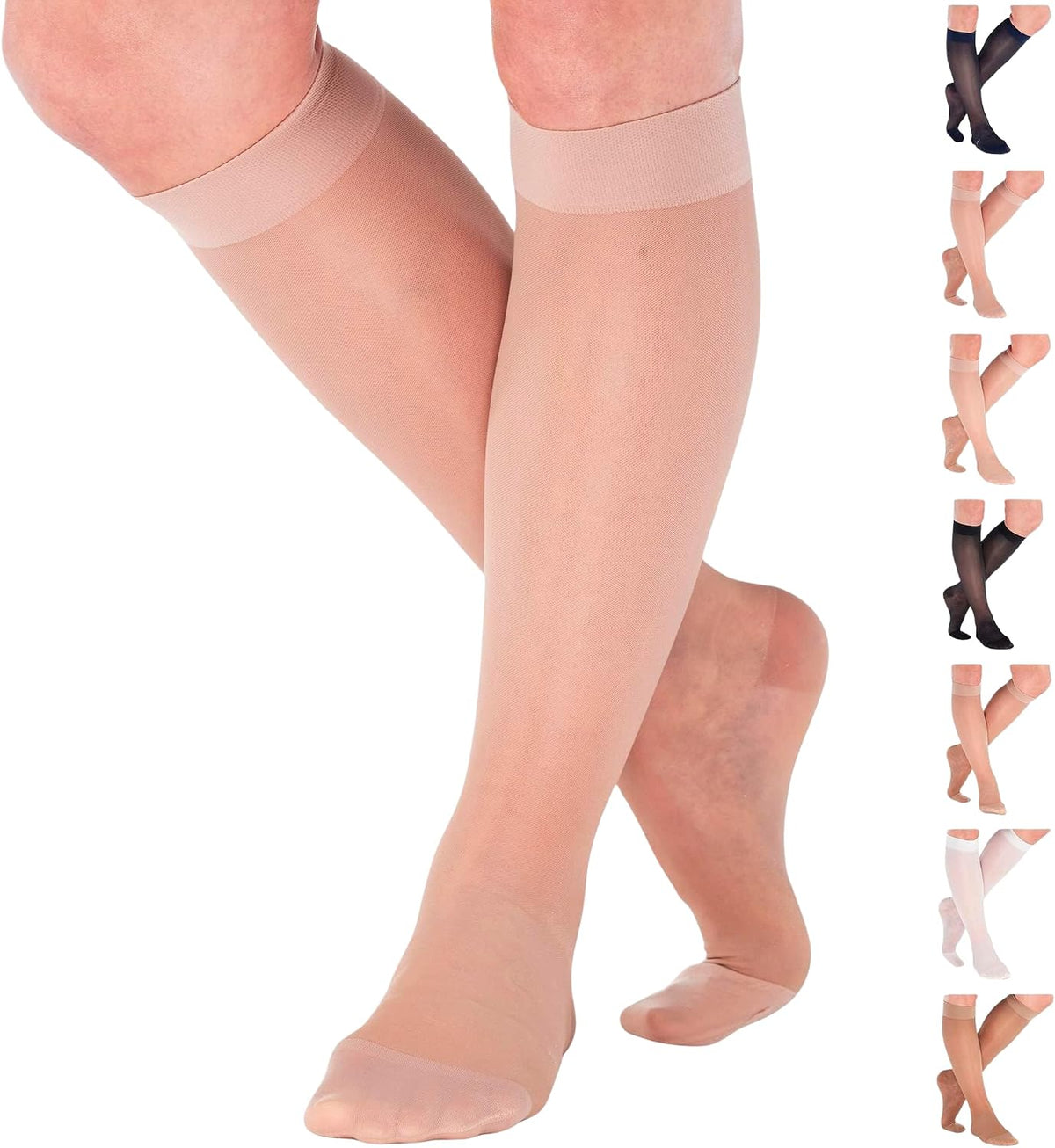 ABSOLUTE SUPPORT Sheer Travel Compression Socks 15-20mmHg, Nude, Large