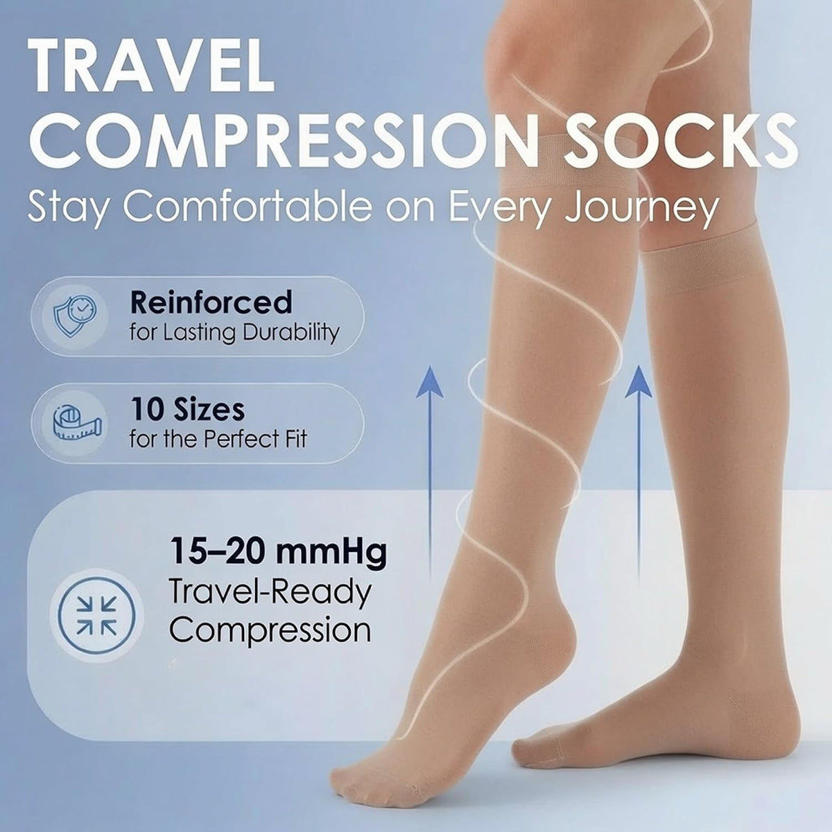 ABSOLUTE SUPPORT Sheer Travel Compression Socks 15-20mmHg, Nude, Large
