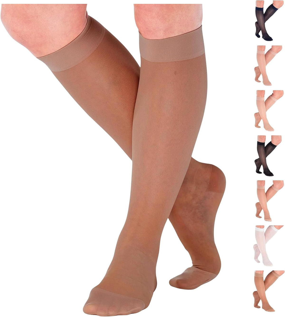 ABSOLUTE SUPPORT Sheer Travel Compression Socks 15-20mmHg, Nude, Large