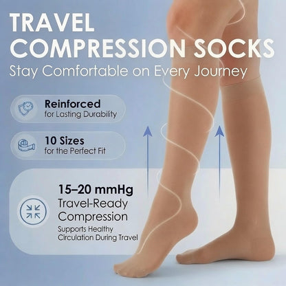 ABSOLUTE SUPPORT Sheer Travel Compression Socks 15-20mmHg, Nude, Large
